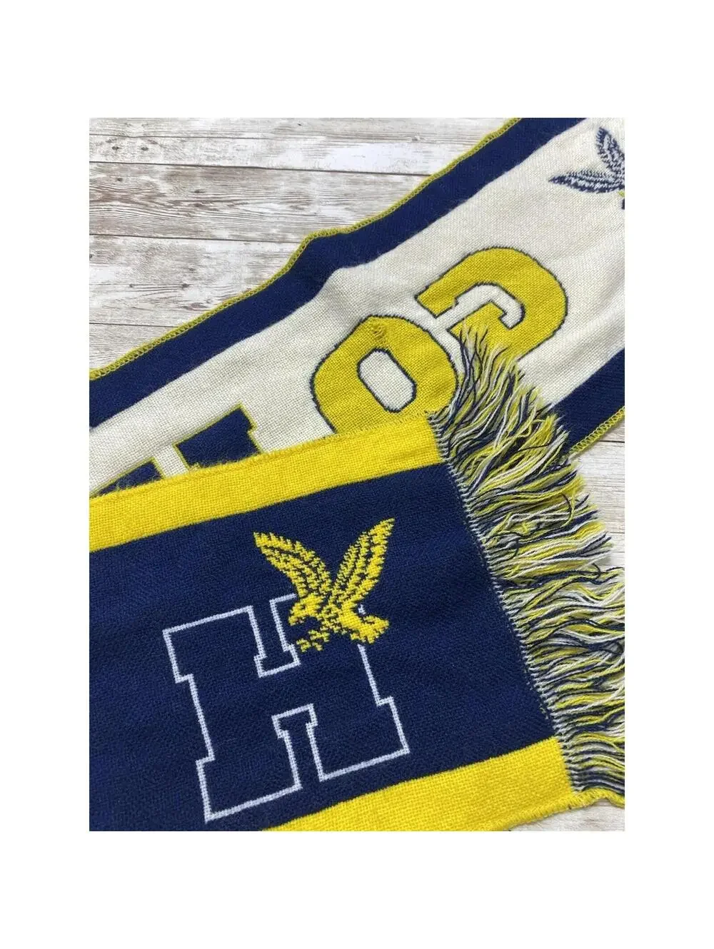 Go Hawks Go Winter Sports Team Scarf Black Yellow Good Condition